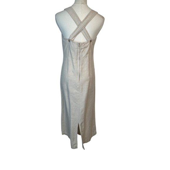 L.L. Bean 6 Petite Beige Linen Blend Sleeveless Midi Back Cross Straps & Pockets - Picture 2 of 12